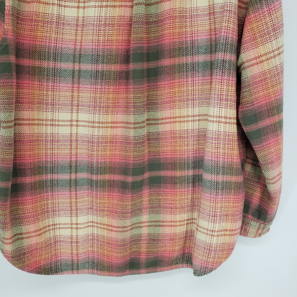 American Eagle Plaid Button Down Shirt Womens Sz M Pink Green Flannel Cotton 90s - Picture 7 of 8